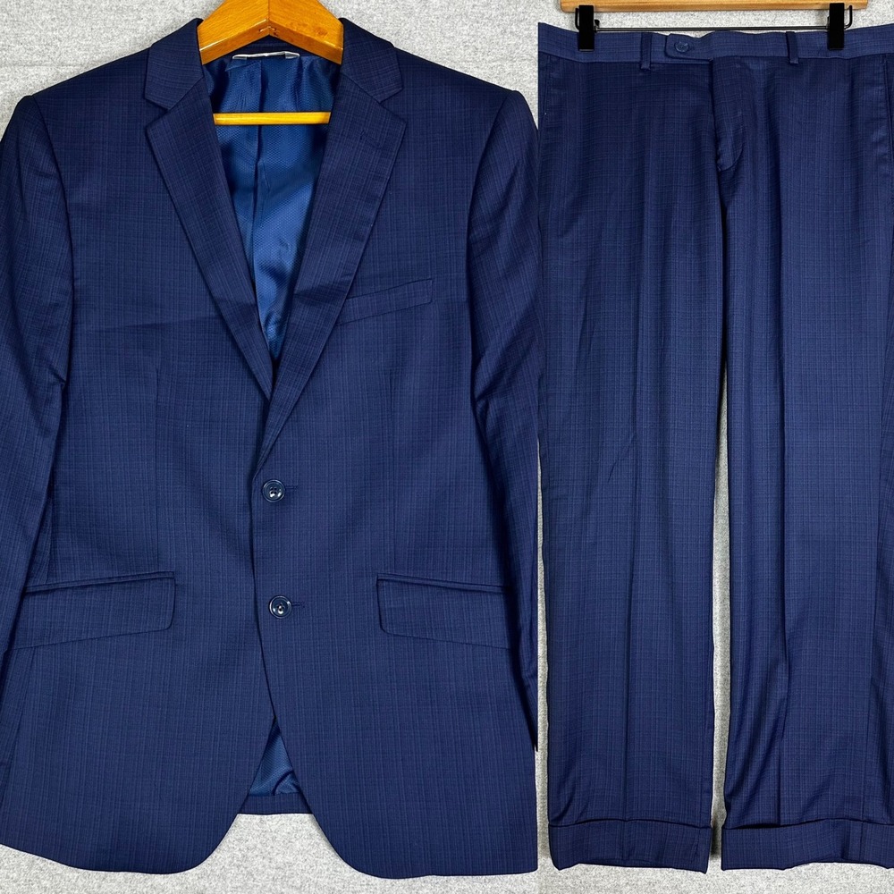 Lineage Suit Pants & Blazer Mens 40R 33x27 Blue Performance Stretch Sport Coat